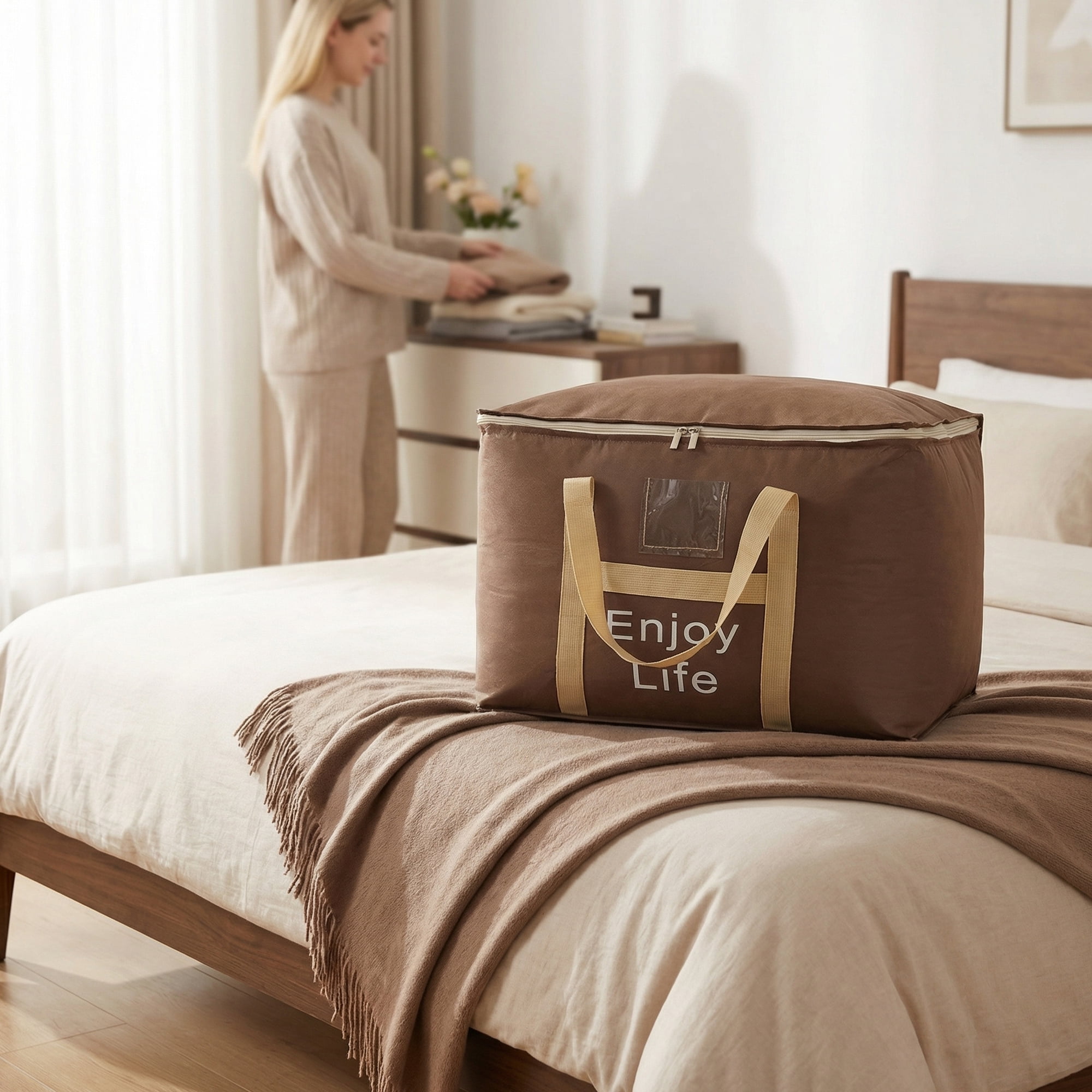 Unique Bargains Foldable Storage Bags for Storing Clothing Dark Brown 13.4"x9.4"x7.5"