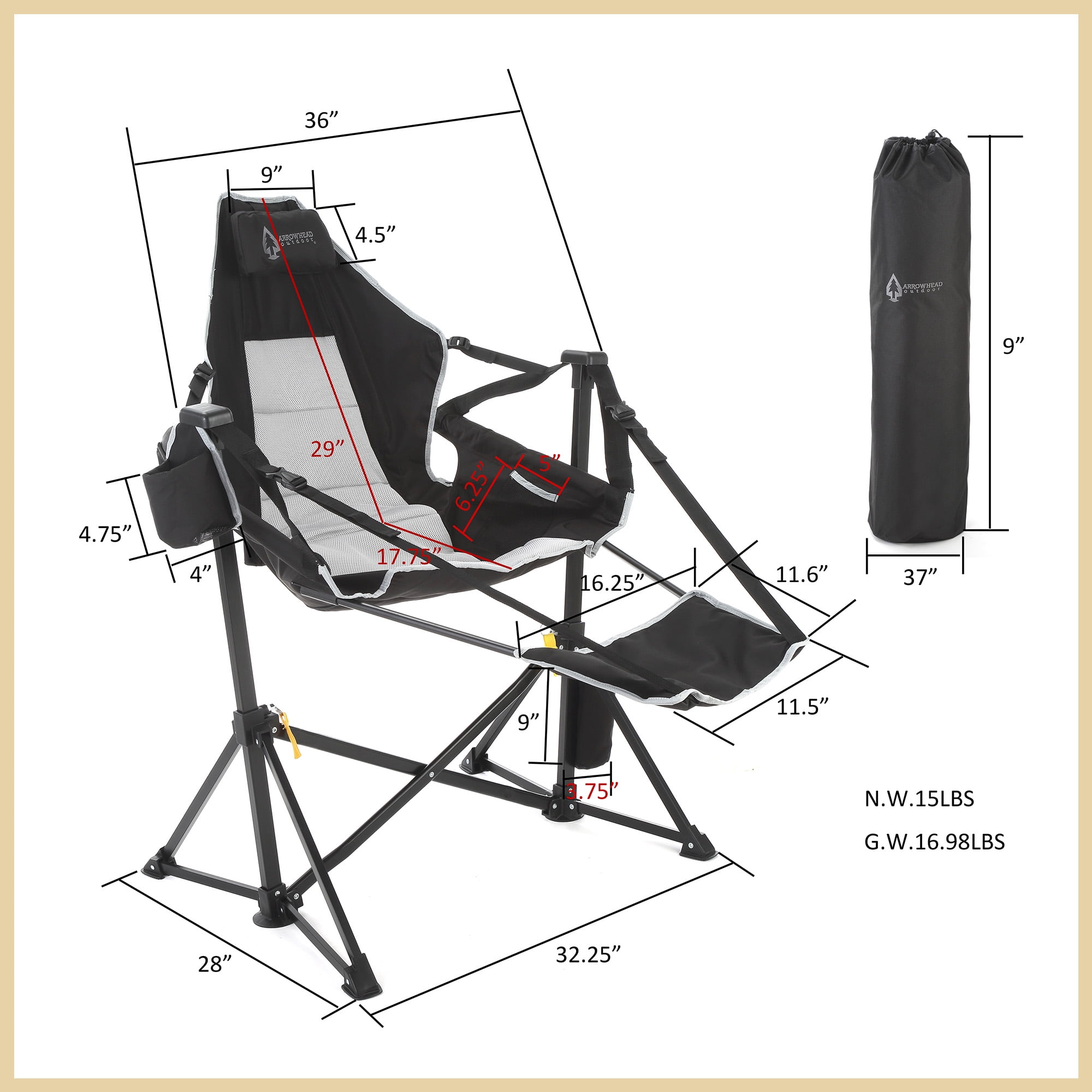 2-Pack Arrowhead Outdoor Folding Camp Hammock Chair with Footrest