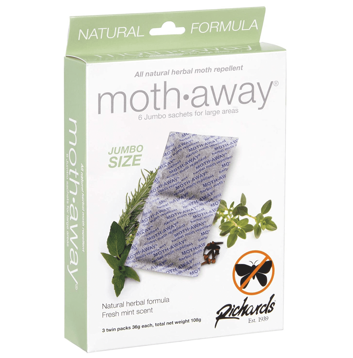 Jumbo Moth Away Herbal Moth Repellent 6 Jumbo Sachets 1044