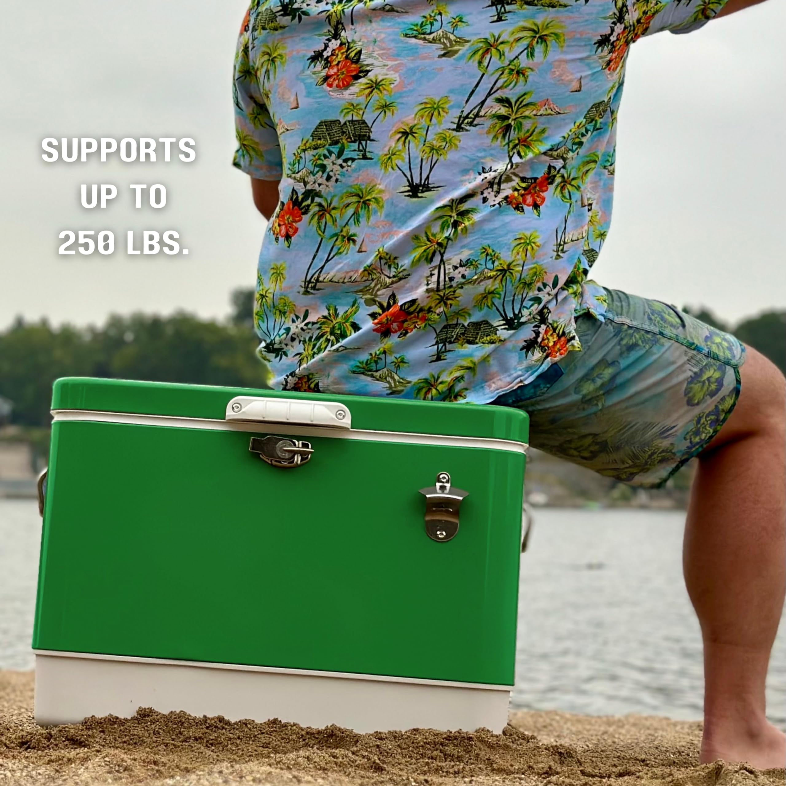 FSE Retro Metal Cooler, 80 Can/54 Qt. Capacity, Hard-Sided, Two Tone, Holds Up to 80 Beverage Cans, Metal Construction with Plastic Lining