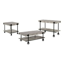 Furniture of America Acres Wood Natural 3-Piece Coffee Table Set with Wheels