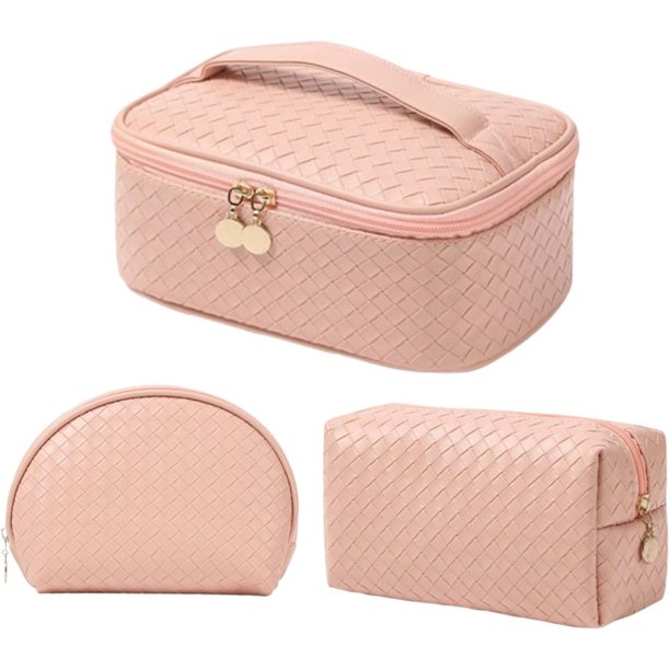 Cosmetiquera para Maquillaje 3Pcs, Portátil Impermeable Bolsa de Maquillaje, Cosmetiquera Multifuncional de Viaje, Grande Capacidad, Neceser para Mujer (rosa)