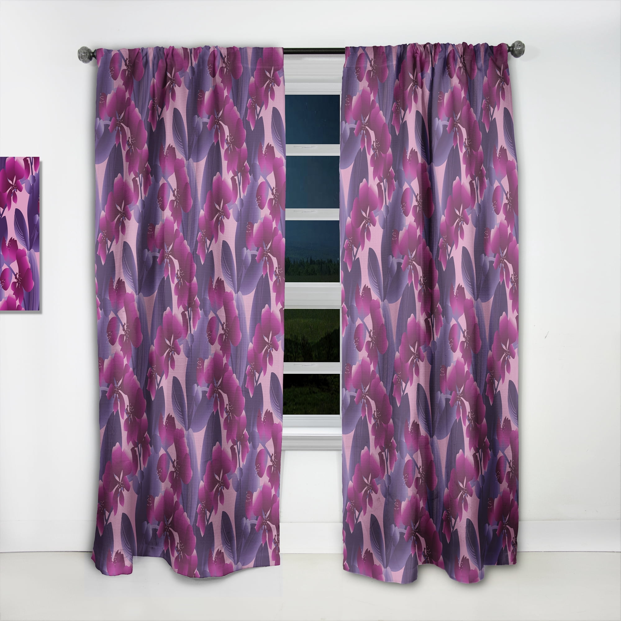 Designart 'Purple Orchid blossom colorful pattern' Mid-Century Modern Curtain Panel