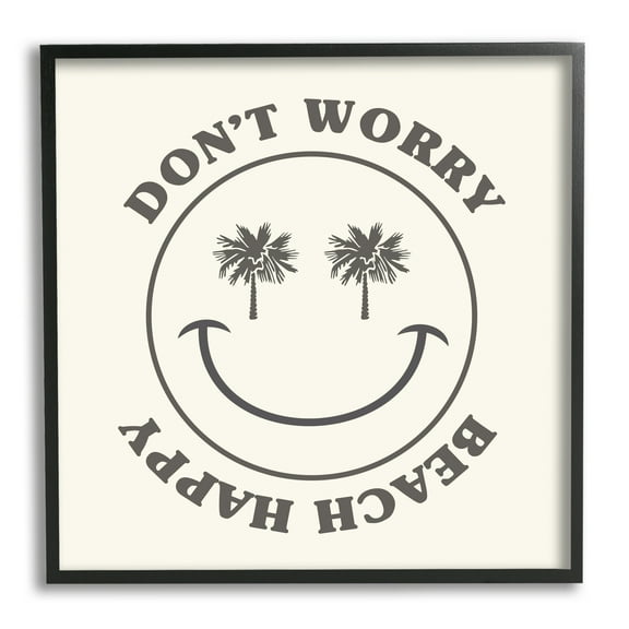 Stupell Industries Don't Worry Beach Happy Smile Coastal Painting Black Framed Art Print Wall Art