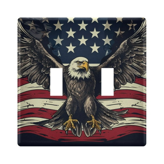 Hand Drawn Eagle and American Flag Light Switch Plate Covers 2 Gang Wall Plate Plastics Outlet Covers for Kitchen Home Office Decor