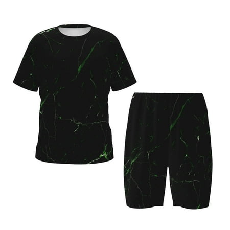 Luyuia Black Marble Print Girls  2-Piece Tie-Dye Pajama Set  Cute Summer Loungewear with Shirt and Tank Shorts Nightwear-Large
