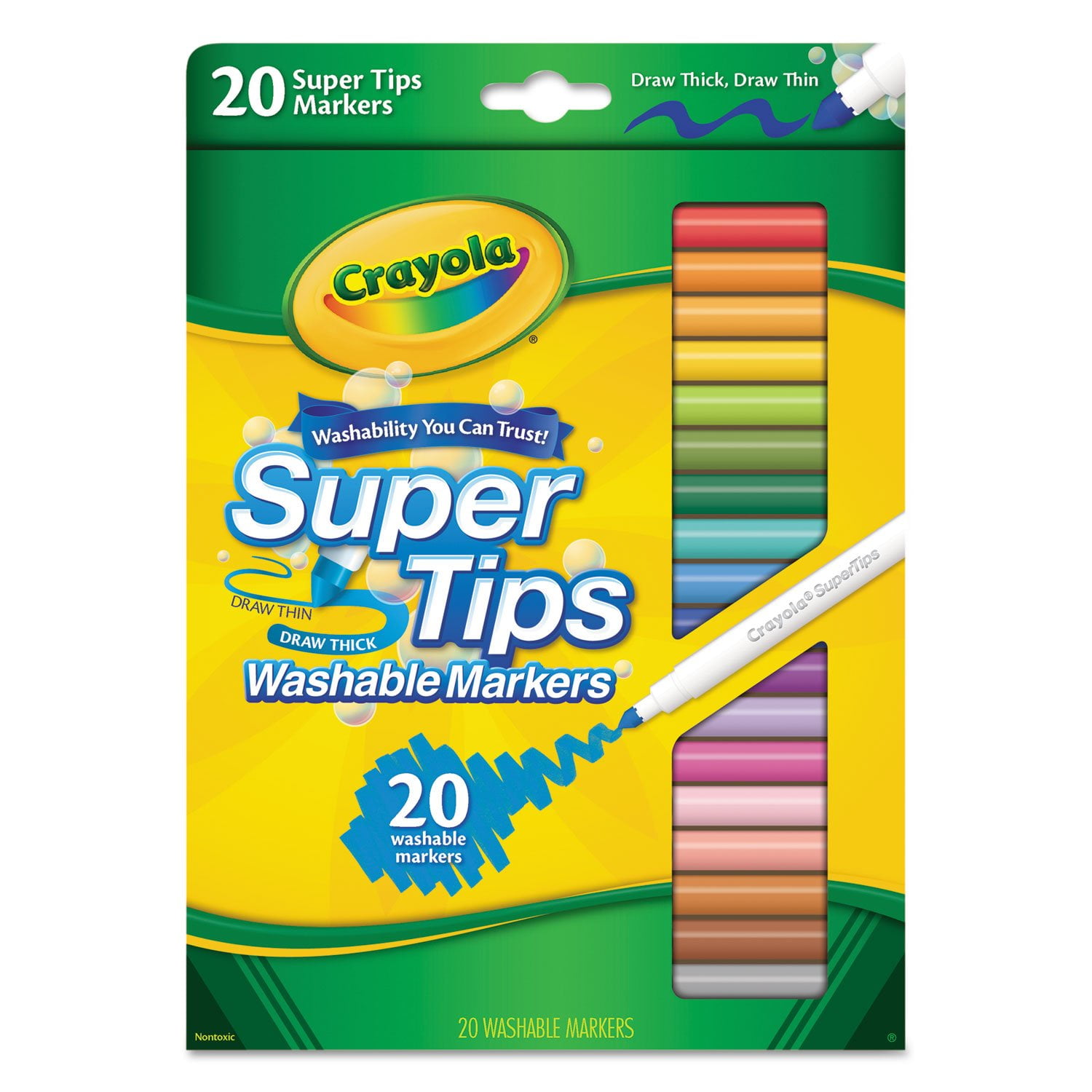 Crayola Washable Super Tips Markers, Assorted, 20/Set