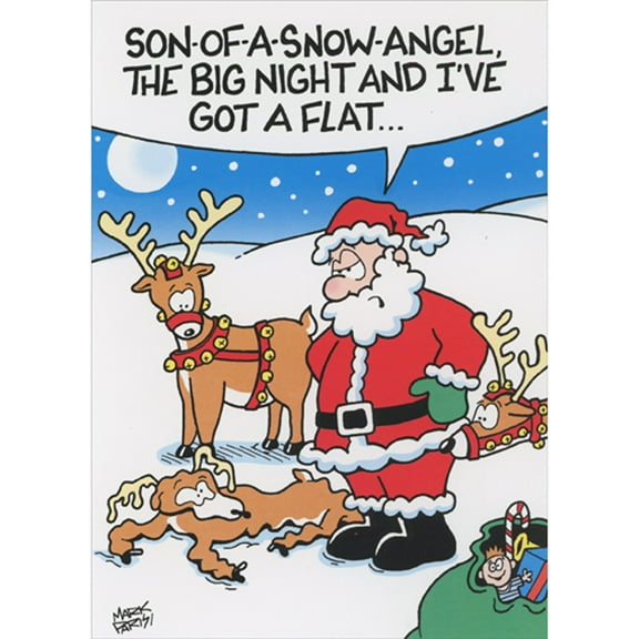 Oatmeal Studios Santa with Deflated Reindeer: I've Got a Flat Box of 10 Humorous / Funny Christmas Cards