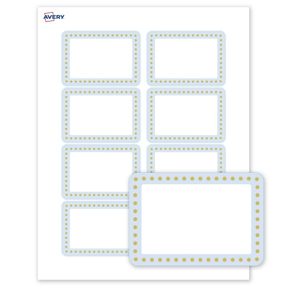 Avery® Name Tags, 2-1/3" x 3-3/8", Blue Border w/ Gold Dots, 80ct