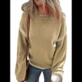 thumbnail image 2 of Suéteres para Mujer, Cuello Redondo Liso, Corte Holgado, Larga, Punto en Contraste, Jersey, Tops Caqui XL, 2 of 9