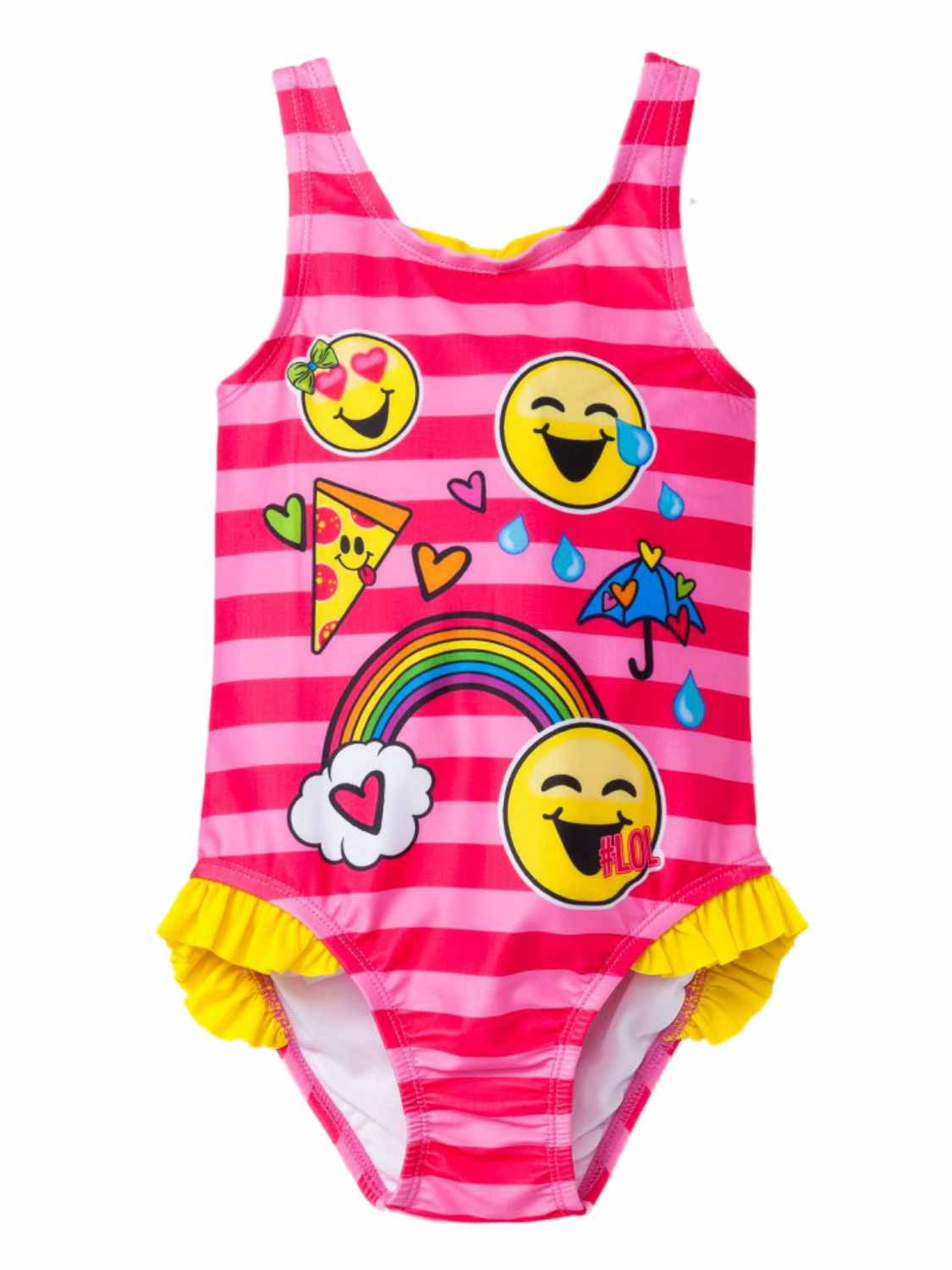 Emojination Toddler Girls Pink Striped Emoji Bathing Suit One Piece