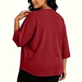 thumbnail image 5 of thefmos Women's V Neck 3/4 Sleeve Pullover Blouse with Pocket Plus Size Solid Color Casual Top Trendy Fall Spring Outfit, Red 5XL, 5 of 7