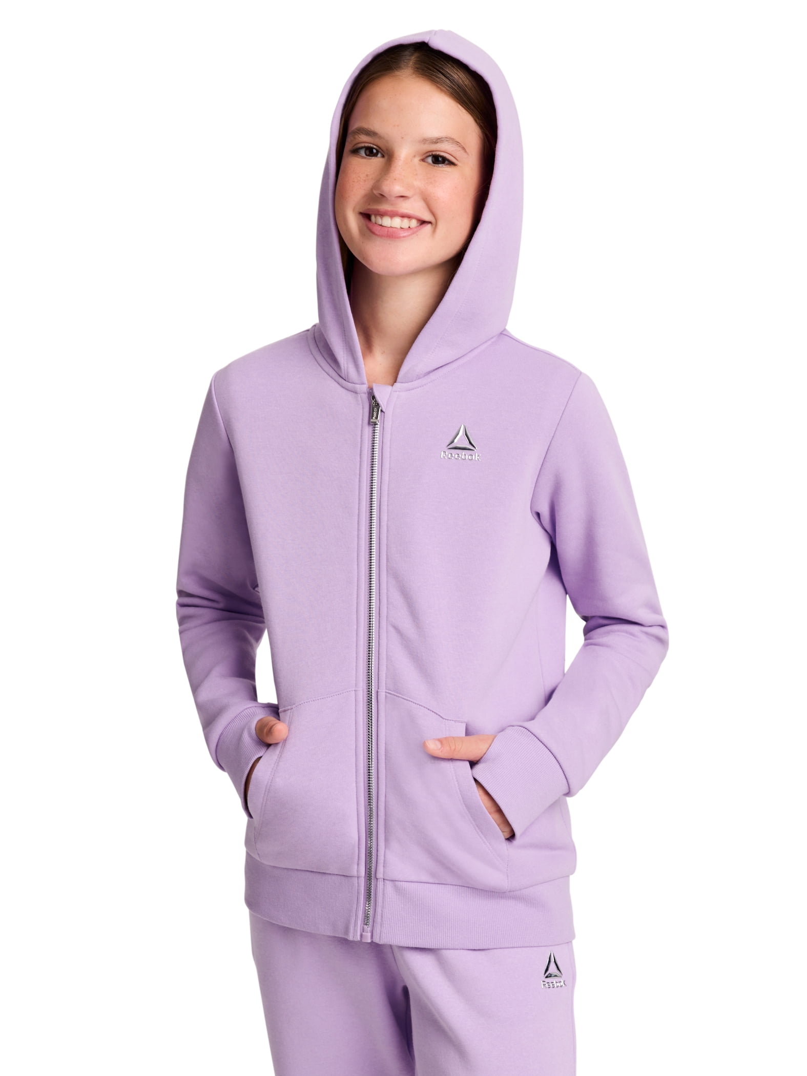 Reebok Girl’s Game Day Fleece Full Zip Hoodie, Sizes 4-18