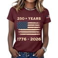 thumbnail image 2 of NMMUED 250 Years America Anniversary Flag Shirt Women 4th of July Shirts Patriotic Independence Day Short Sleeve Outfit Wine XL, 2 of 6