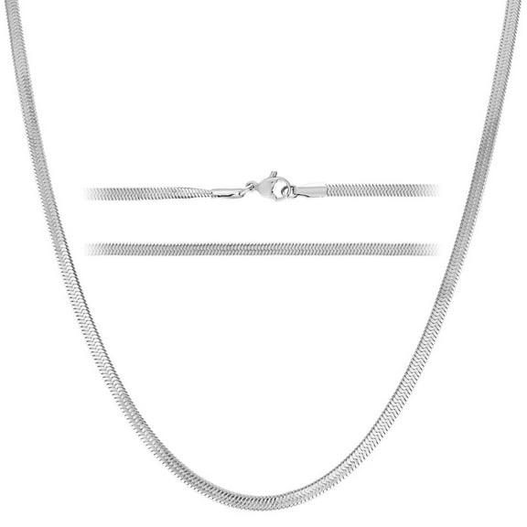 KISPER 3mm Stainless Steel Silver Snake Chain Necklace with Lobster Clasp