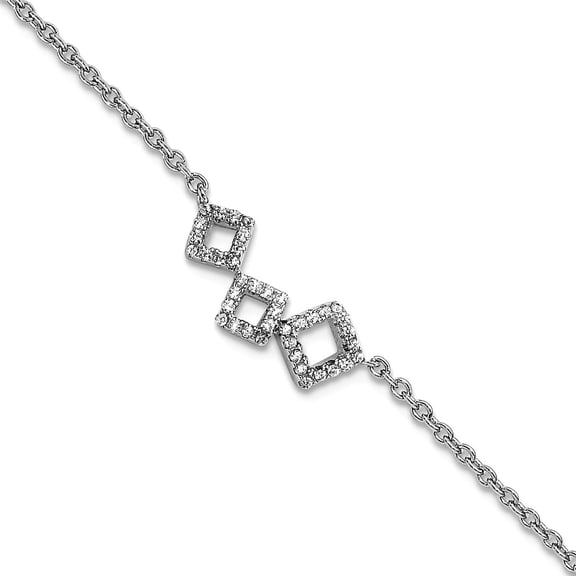 8.25mm 925 Sterling Silver Rhodium Plated Brilliant-cut CZ Geometric Anklet With 1 Inch Extender 9.5 Inch Anklet for Wom