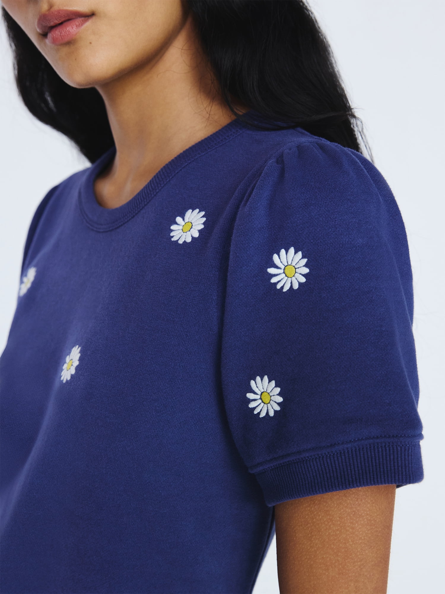 Free Assembly Women’s and Women's Plus Embroidered Mini Dress with Puff Sleeves, Sizes XS-4X