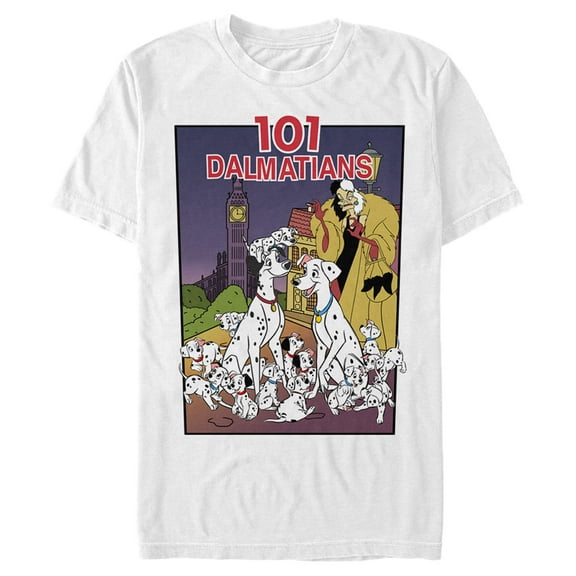 Men's One Hundred and One Dalmatians VHS Movie Poster Graphic Tee White Small