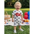thumbnail image 6 of Cenuakty 2Pcs Toddler Boy Outfit Independence Day Short Sleeve Crew Neck Star Print Waffle Knit Tops and Elastic Waist Shorts, 6 of 9