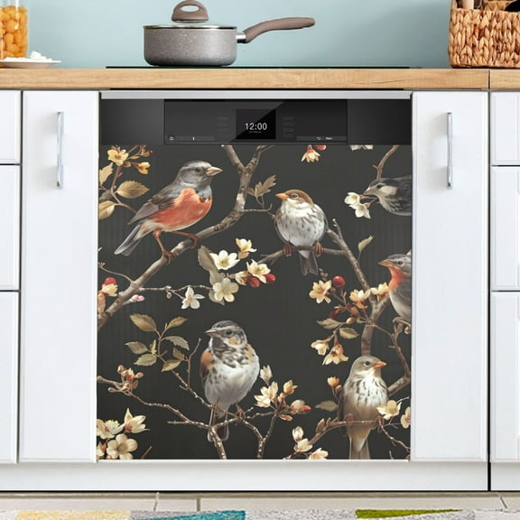 Ryvnso Birds and Floral Dishwasher Magnetic Refrigerator Magnet Cover Kitchen Home Decorative 23"x26"