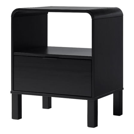 Maklaine 1-Drawer Wood Nightstand with Rounded Edge in Black