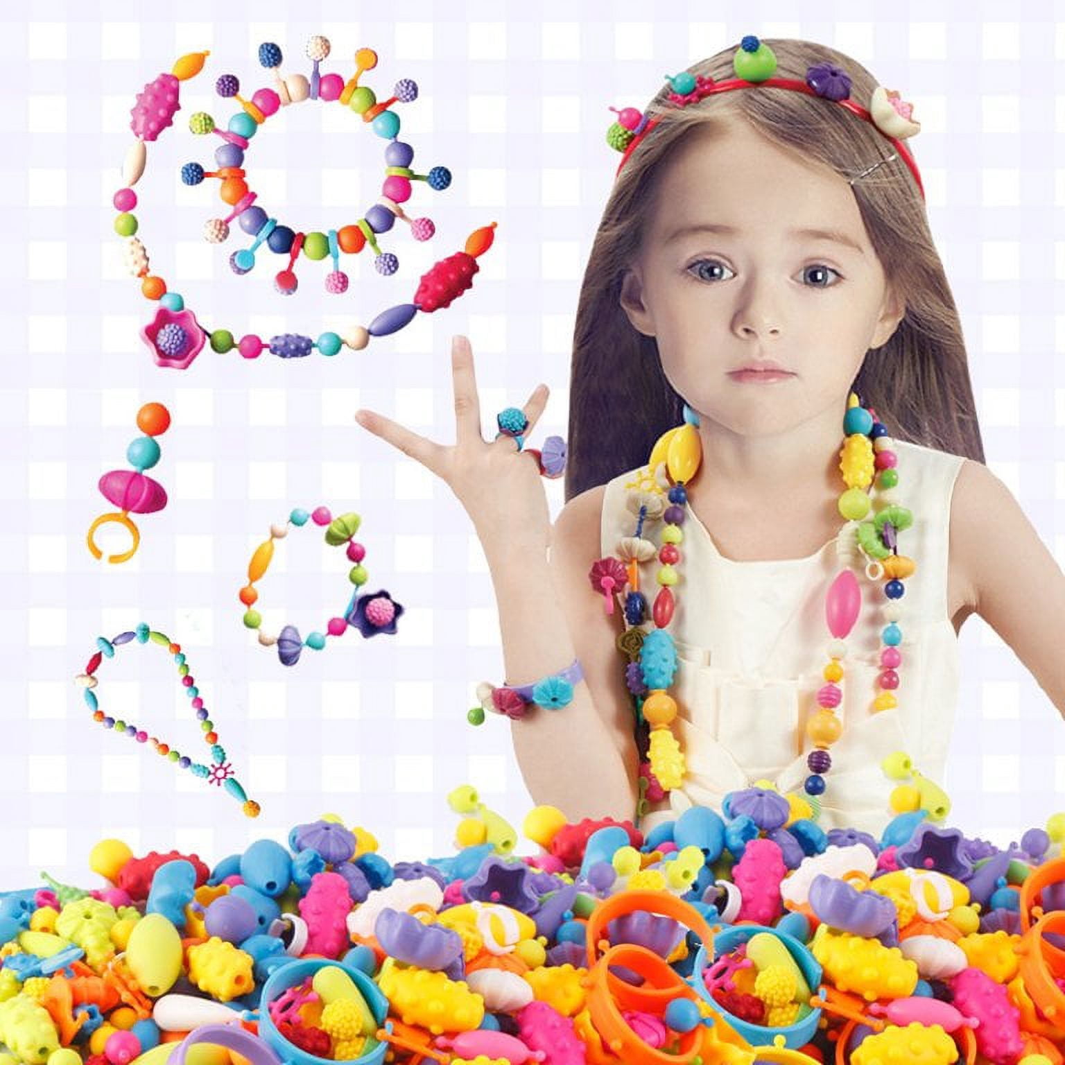 PENGXIANG 160 Pieces Snap Pop Beads for Girls Toys - Kids Jewelry Making Kit Pop-Bead Art and Craft Kits DIY Bracelets Necklace Hairband and Rings Toy for Age 3 4 5 6 7 8 Year Old Girl