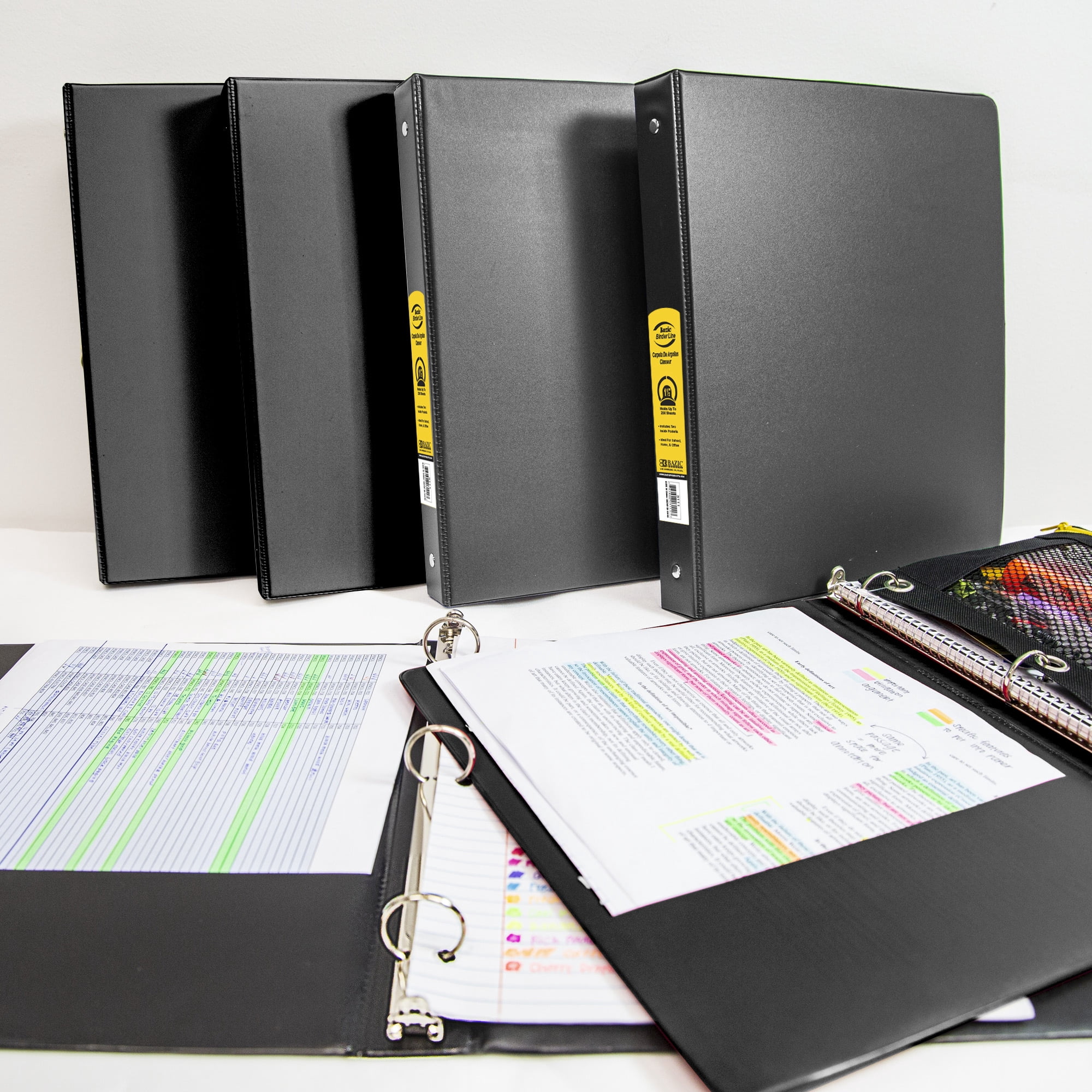BAZIC 3 Ring Binder 1.5" Economy Binders Black, Hold 280 Sheets Paper, 4-Count