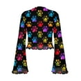 thumbnail image 7 of SCRAWLGOD Colorful Paws Women Bell Sleeve Tops Size M Casual Flare Sleeve Blouse for Party Going Out Summer 70's Flowy Long Sleeve Tops Mock Neck Tops for Ladies, 7 of 7