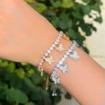 thumbnail image 4 of Sparkling White CZ Women Party Adjustable Round Butterfly Charm Bangle Bracelet, 4 of 9