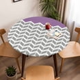thumbnail image 5 of Herringbone Pattern Elastic Fitted Round Table Cover Vintage Turquoise Purple Grey Waterproof Outdoor Tablecloth for Holiday Party, Picnic, Patio & Dining Fits Tables Up to 45"-54", 5 of 8
