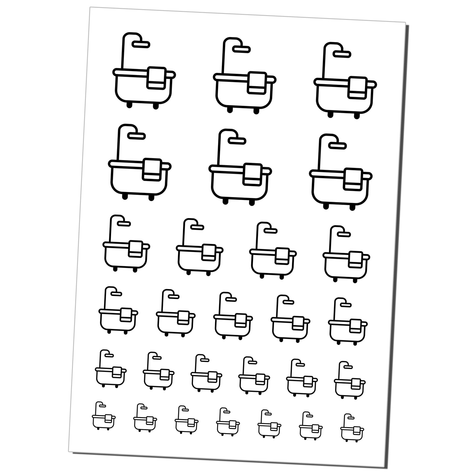 Bathtub Shower with Towel Outline Water Resistant Temporary Tattoo Set