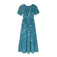 thumbnail image 5 of Rciityk Boho Dresses for Women Summer Short Sleeve Crew Neck A-Line Midi Dress Casual Loose Beach Floral Print Sundress with Pockets, Blue M, 5 of 5