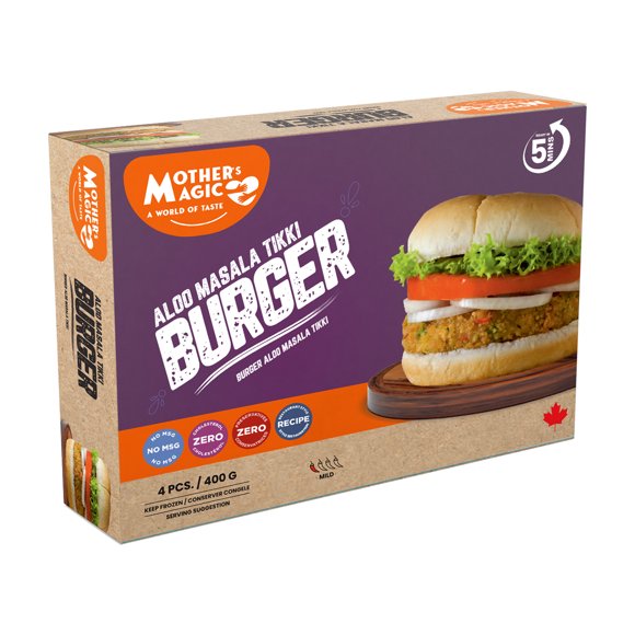 Mother's Magic Aloo Tikki Masala Burger Patty 400G, Mother's Magic Burger Patty Aloo Tikki Masala 400G