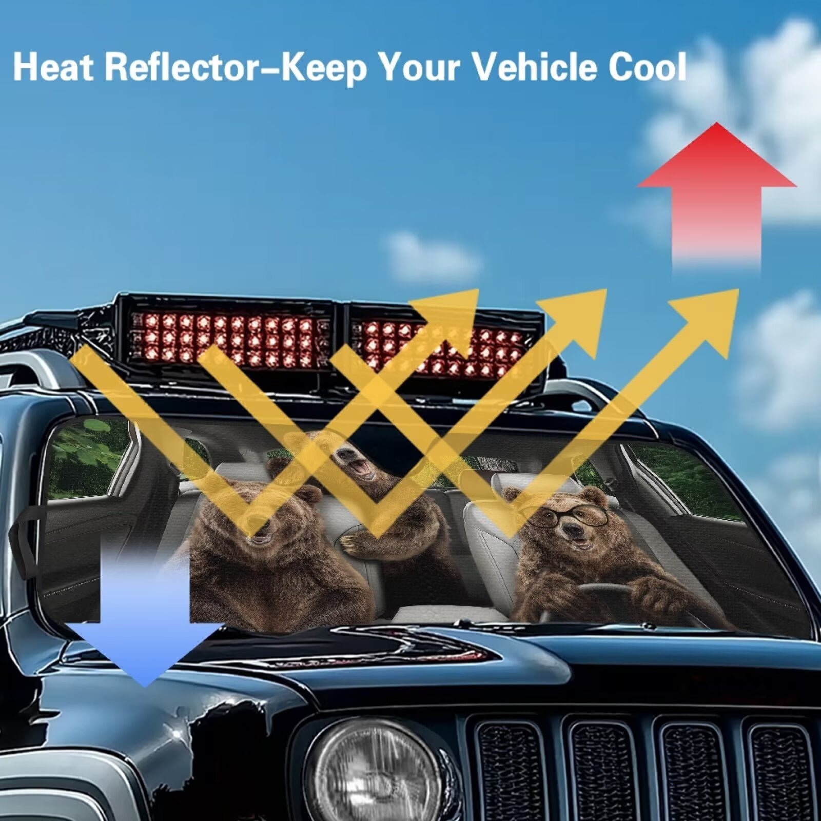 XYZCANDO Bear Windshield Sun Shade Blocks UV Rays Sun Visor Protector for 2007-2018 Jeep Wrangler JK JKU & 1997-2006 Jeep Wrangler TJ LJ Windshied Sunshade Block UV Rays