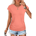 thumbnail image 1 of Camiseta de Corta con Cuello Redondo y Fruncido para Mujer, Color Coral M, 1 of 6