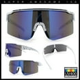 thumbnail image 2 of Color Mirror Lens Oversized Half Rim Sport Rectangle Monoblock Shield Plastic Sunglasses White - Blue Mirror, 2 of 8