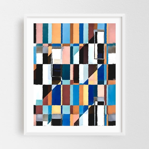 Scandinavian Earth - Painting Abstract Geometric Modern Art Pastel Pattern Mid-Century Modern Bauhaus White Framed Wall Art Print 9 x 12 inches