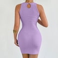 thumbnail image 5 of Blmnix Bodycon Dress Women Short Dress Sexy Dresses Dresses Sleeveless Purple Mini Crew Neck Adjustable Waist Womens Summer Dresses Casual,L, 5 of 7