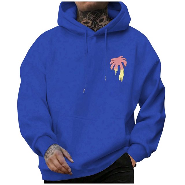 VBARHMQRT Chandail à Capuchon Orange pour Homme Mode Décontractée Lettres Numériques 3D Imprimé Cocotier à Capuche Manches Longues Chandail à Capuche Haut