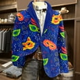 thumbnail image 2 of Men's Corduroy Blazer - Carnival Printed Warm Pocket Casual Suit Jacket, Blue, L, 2 of 6