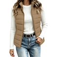 thumbnail image 5 of Women's Puffer Vest Lightweight Quilted Sleeveless Jacket Zip Up Stand Collar Winter Outwears (Khaki L), 5 of 6