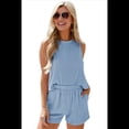 thumbnail image 3 of Conjunto de Dos Piezas de Verano para Mujer, Pantalones Cortos A Juego, Ropa de Estar por Casa con Bolsillos. Azul L, 3 of 10