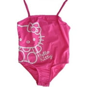 Angle View: Little Girls Hot Pink White Print One Piece Swimsuit 4-6X