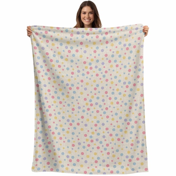 Colorful Polka Dot Blanket Soft Cozy Warm Throw Blanket for Couch, Plush Fuzzy Flannel Fleece Blankets for Sofa, Vintage Minimalist Geometric Beige Bed Blankets Lightweight Gifts for Women, 32"x48"