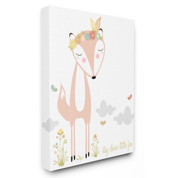 The Stupell Home Decor Collection Floral and Feathered Stay Clever Little Fox Wall Art