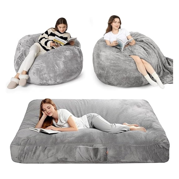 Bean Bag Chair for Adults:Giant Bean Bag Couch Convertible to Floor Chair with Washable Cover-Large Beanbag Lazy Floor Cushion - High-Density Foam Filling Included - Machine Washable Full Size