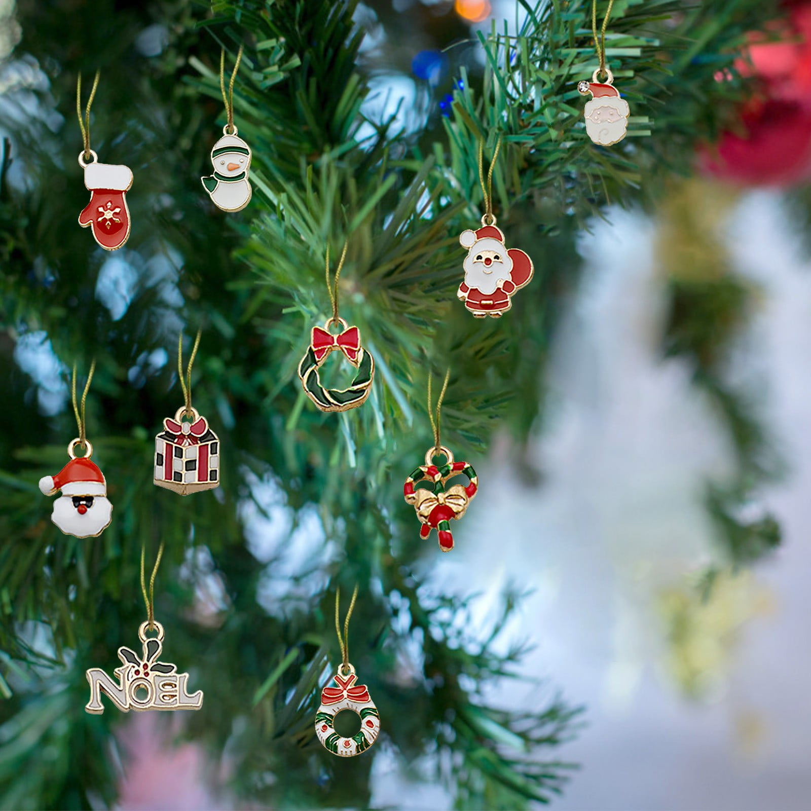 BKBP Mini Resin Christmas Ornaments Set,Rustic Christmas Decorations,Small Miniature Christmas Tree Ornaments - Santa Snowman Gingerbread Angel,Tiny Christmas Tree Decorations with Gift Box!