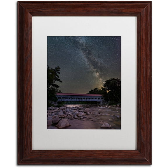 Trademark Fine Art "Swift River Night" Canvas Art by Michael Blanchette Photography White Matte, Wood Frame