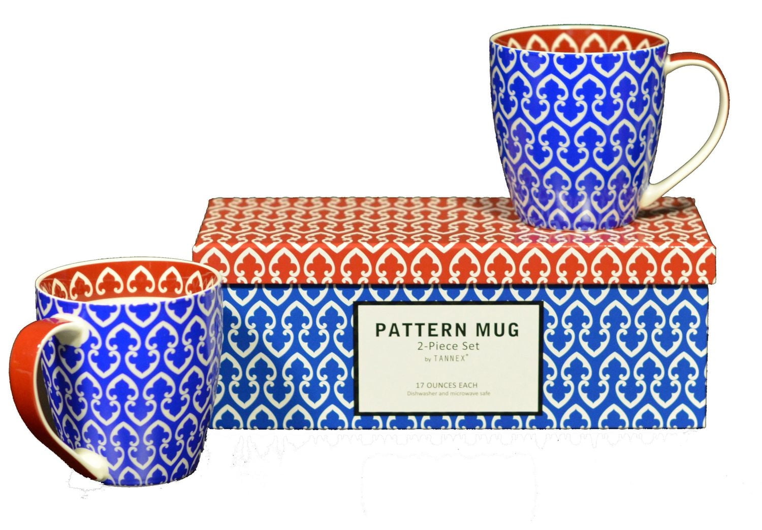 Set of 4 Geometric Mugs with Gift Box, Blue