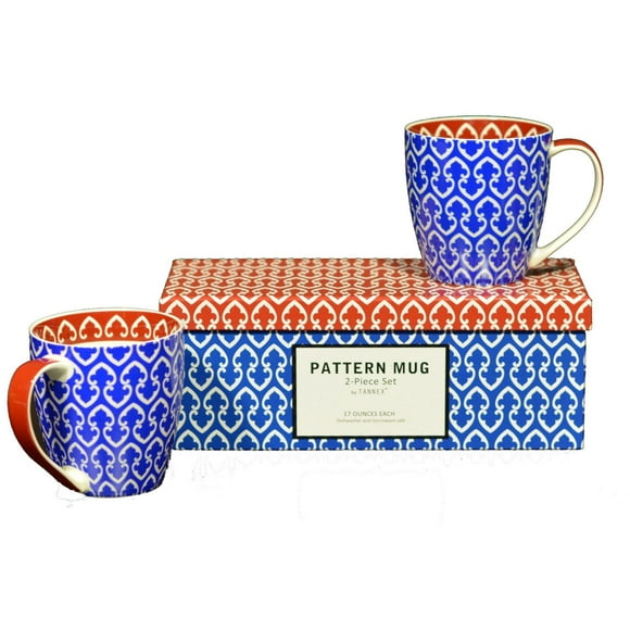 Set of 4 Geometric Mugs with Gift Box, Blue
